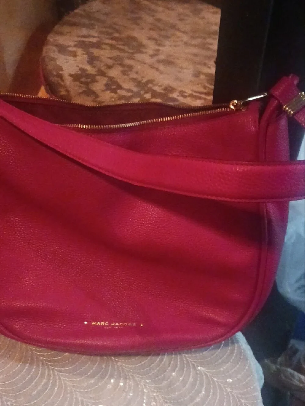 Marc Jacobs Pebbled Leather Hobo in Berry with Gold Hardware